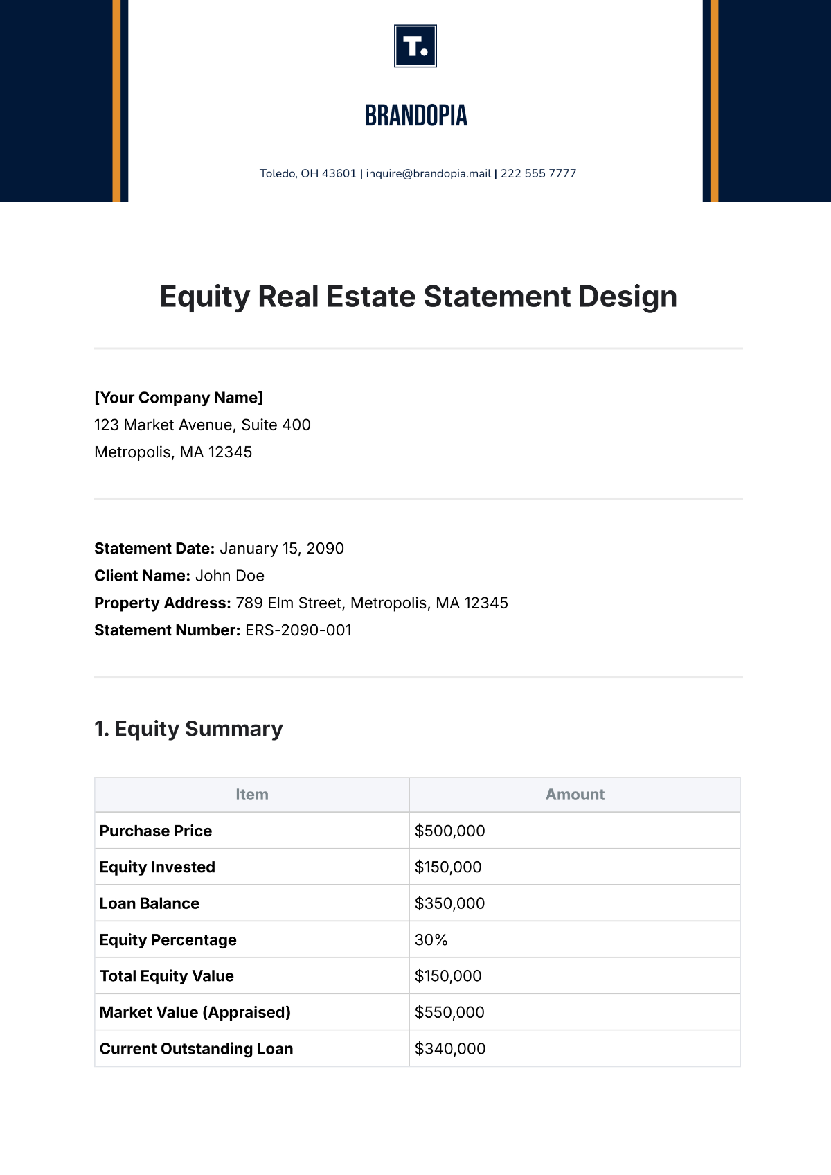 Equity Real Estate Statement Design Template - Edit Online & Download