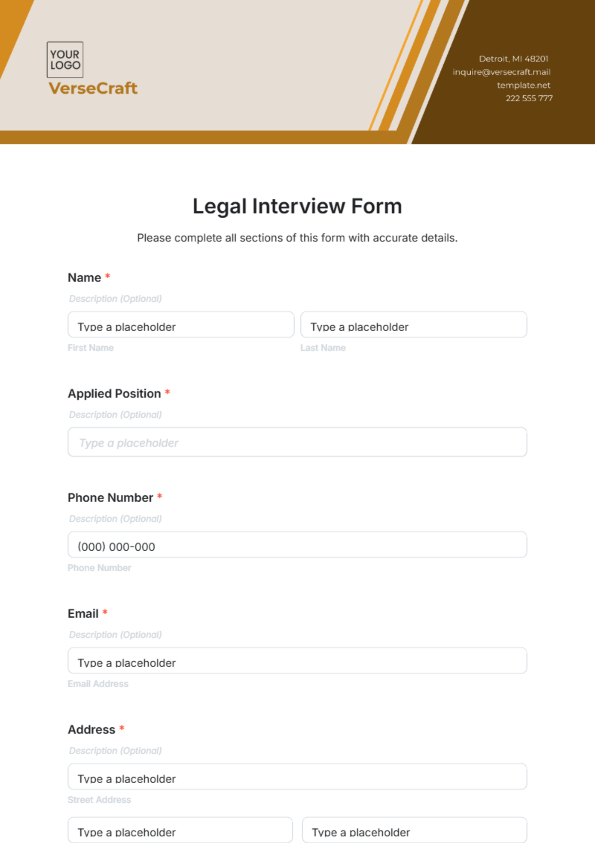 Legal Interview Form Template - Edit Online & Download