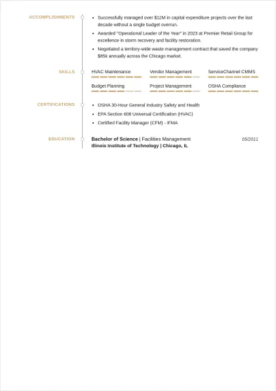Free Retail Facility Maintenance Manager ATS Resume Template