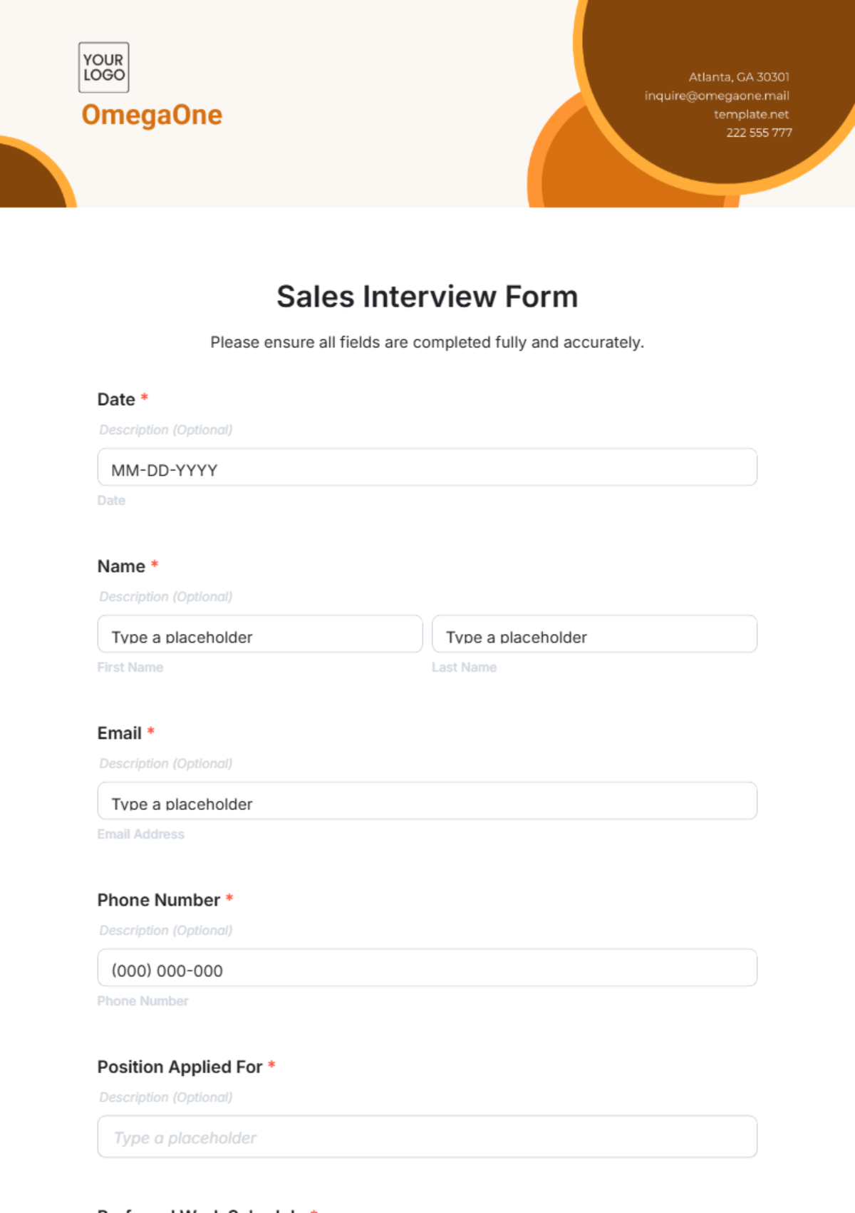 Sales Interview Form Template - Edit Online & Download