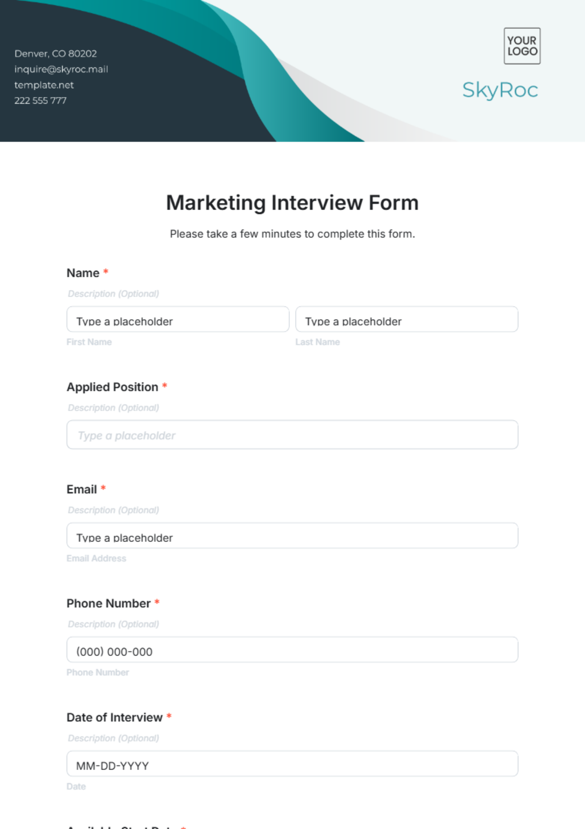 Marketing Interview Form Template - Edit Online & Download