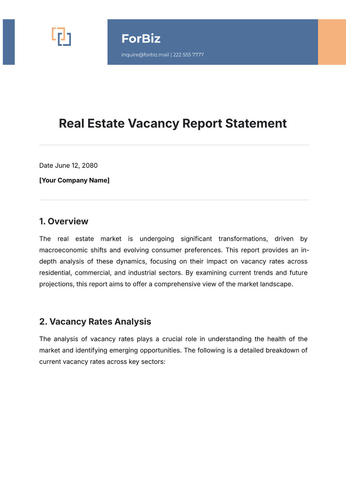 Real Estate Vacancy Report Statement Template - Edit Online & Download