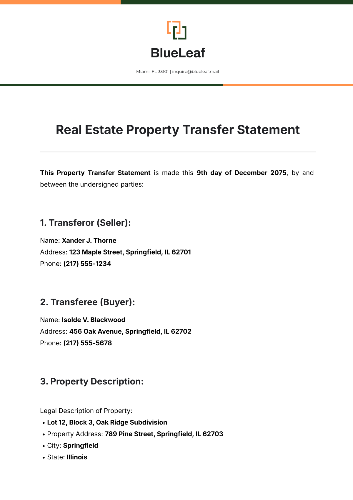 Real Estate Property Transfer Statement Template - Edit Online & Download