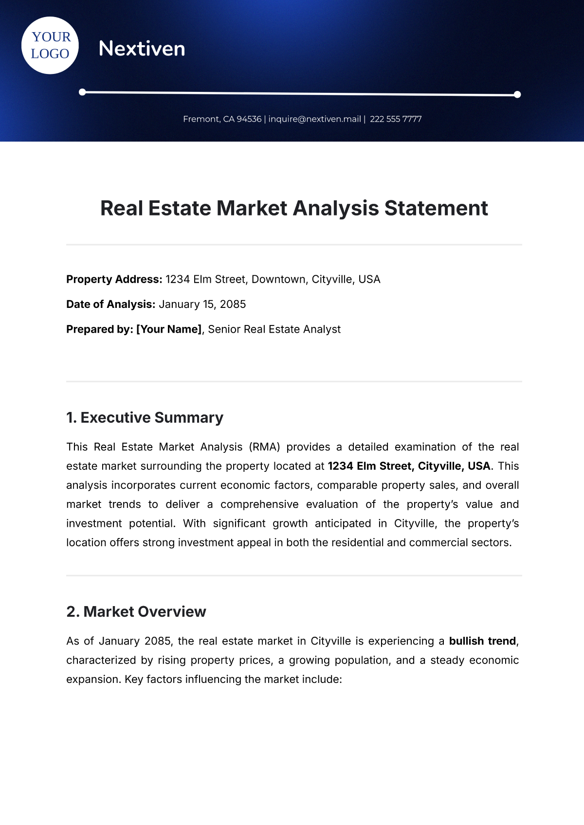 Real Estate Market Analysis Statement Template - Edit Online & Download