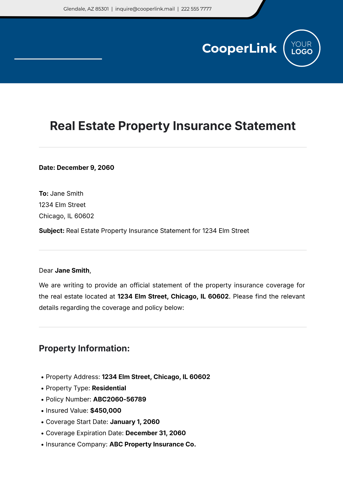 Real Estate Property Insurance Statement Template - Edit Online & Download