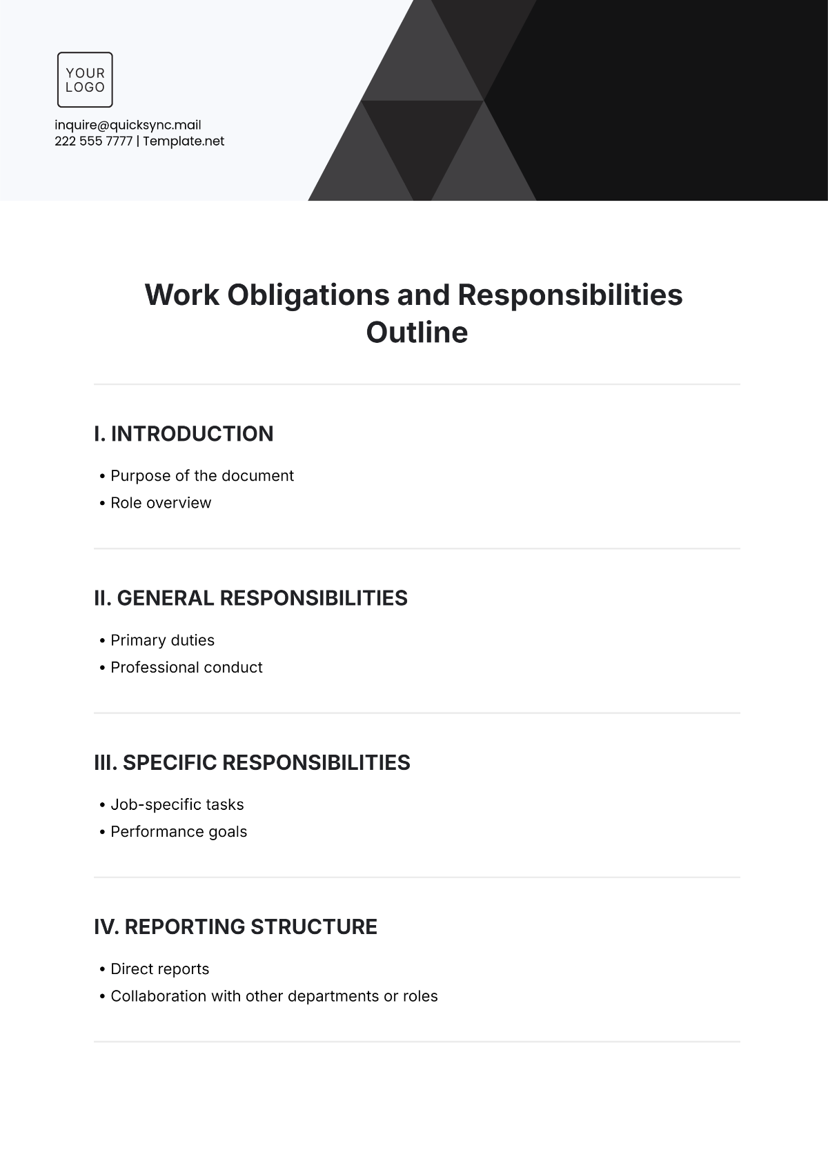 Work Obligations and Responsibilities Outline Template - Edit Online & Download