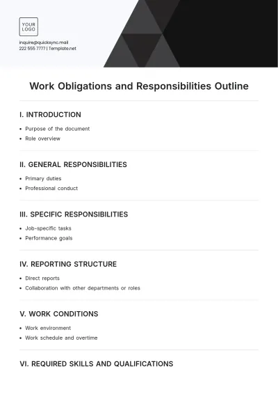 Free Work Obligations and Responsibilities Outline Template to Edit Online