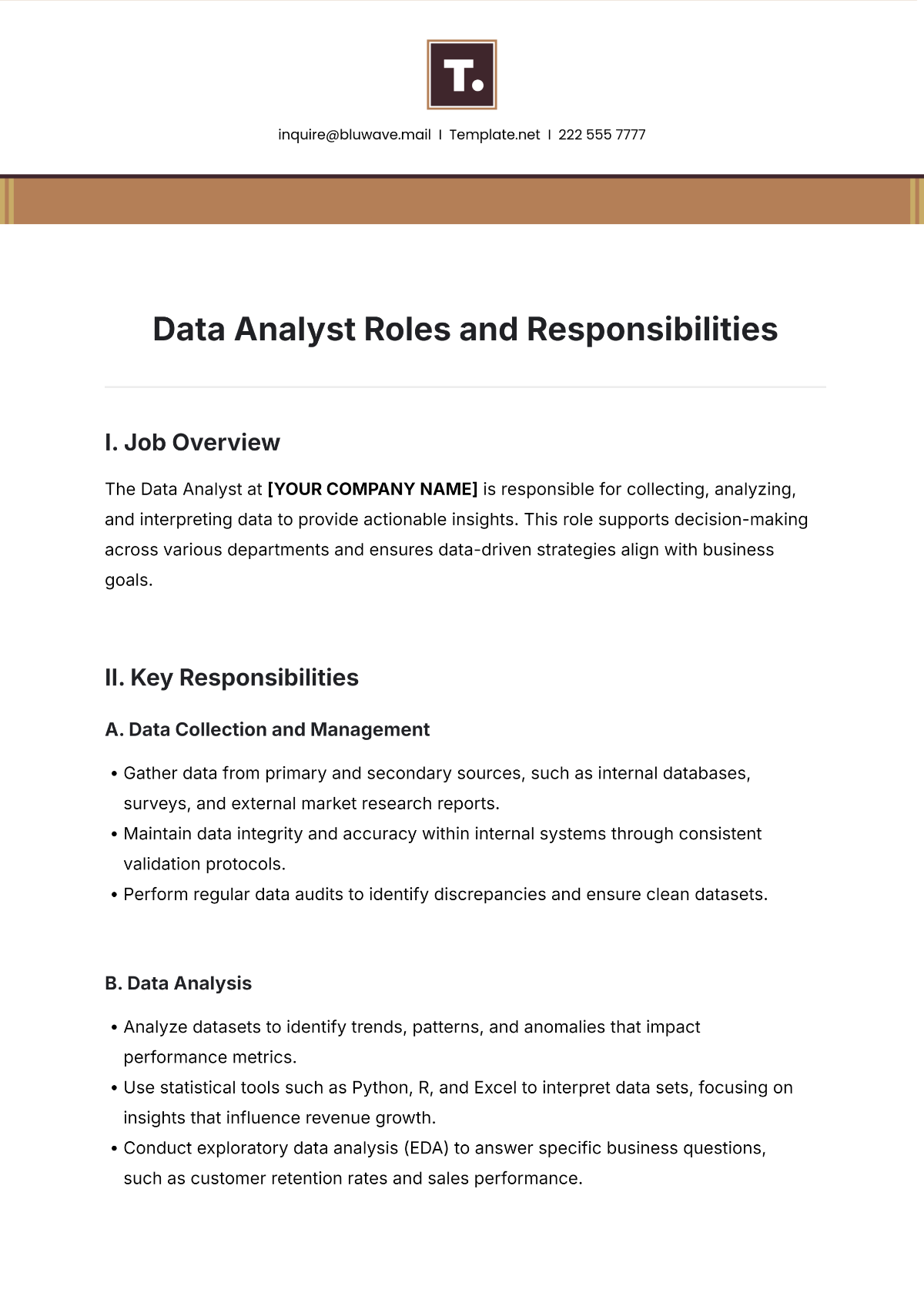 Data Analyst Roles and Responsibilities Template - Edit Online & Download