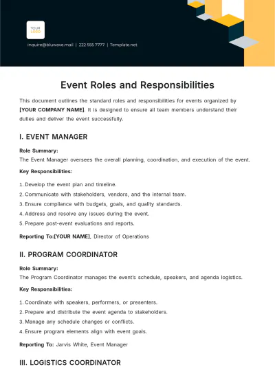 Free Event Roles and Responsibilities Template to Edit Online