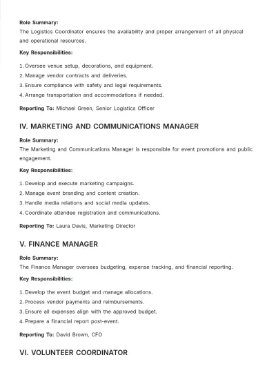 Free Event Roles and Responsibilities Template to Edit Online
