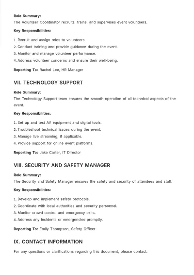 Free Event Roles and Responsibilities Template to Edit Online