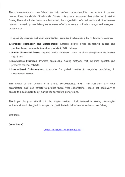 Free Overfishing Environment Complaint Letter Template to Edit Online