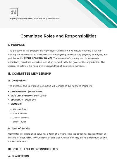 Free Committee Roles and Responsibilities Template to Edit Online