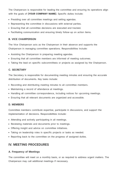 Free Committee Roles and Responsibilities Template to Edit Online