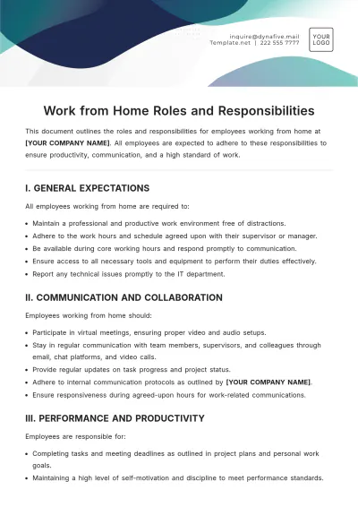 Free Work from Home Roles and Responsibilities Template to Edit Online