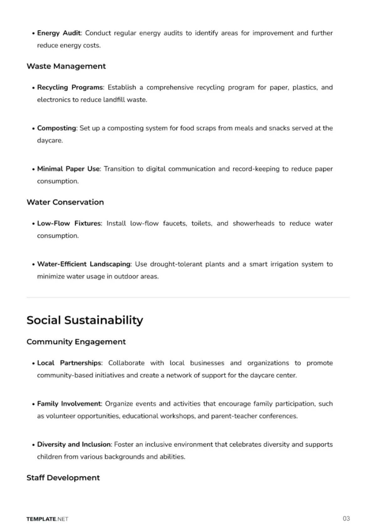 Free Business Sustainability Plan for Daycare Center Template to Edit Online