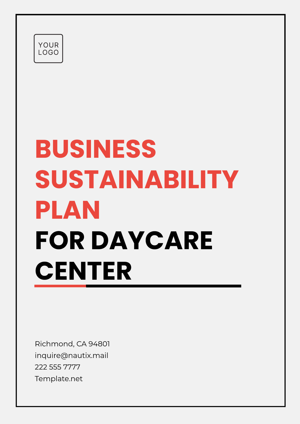 Business Sustainability Plan for Daycare Center Template - Edit Online & Download