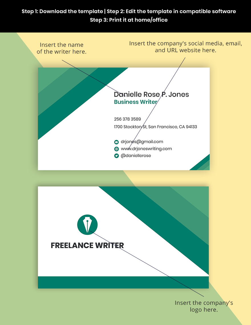 Freelance Writer Business Card Template