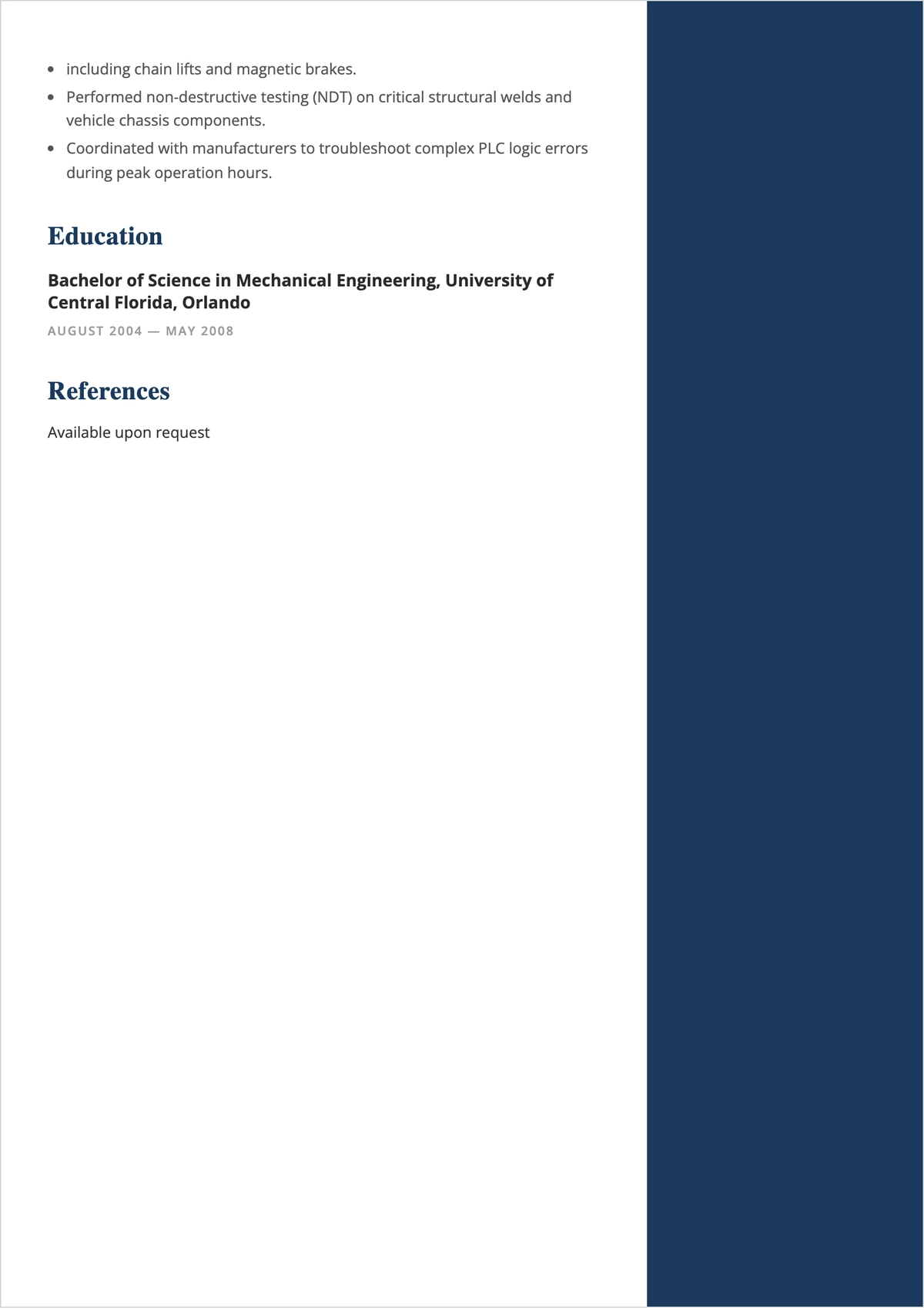 Free Amusement Park Maintenance Manager ATS Resume Template