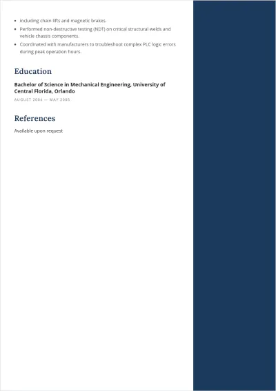 Free Amusement Park Maintenance Manager ATS Resume Template