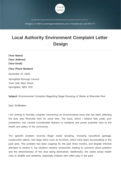 Free Local Authority Environment Complaint Letter Design Template to Edit Online