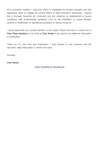 Free Smoke Emission Environment Complaint Letter Layout Template to Edit Online