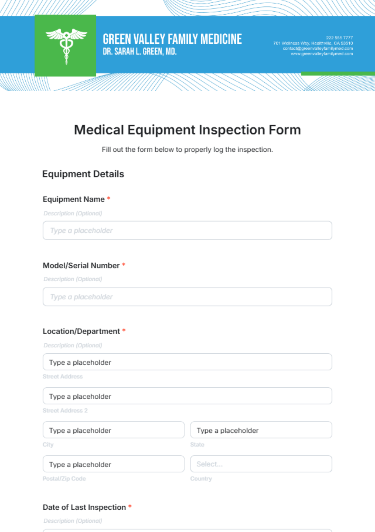 Medical Equipment Inspection Form Template - Edit Online & Download