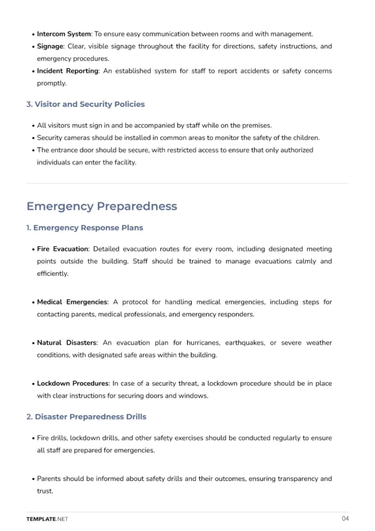 Free Preparedness Plan for Daycare Business Layout Template to Edit Online