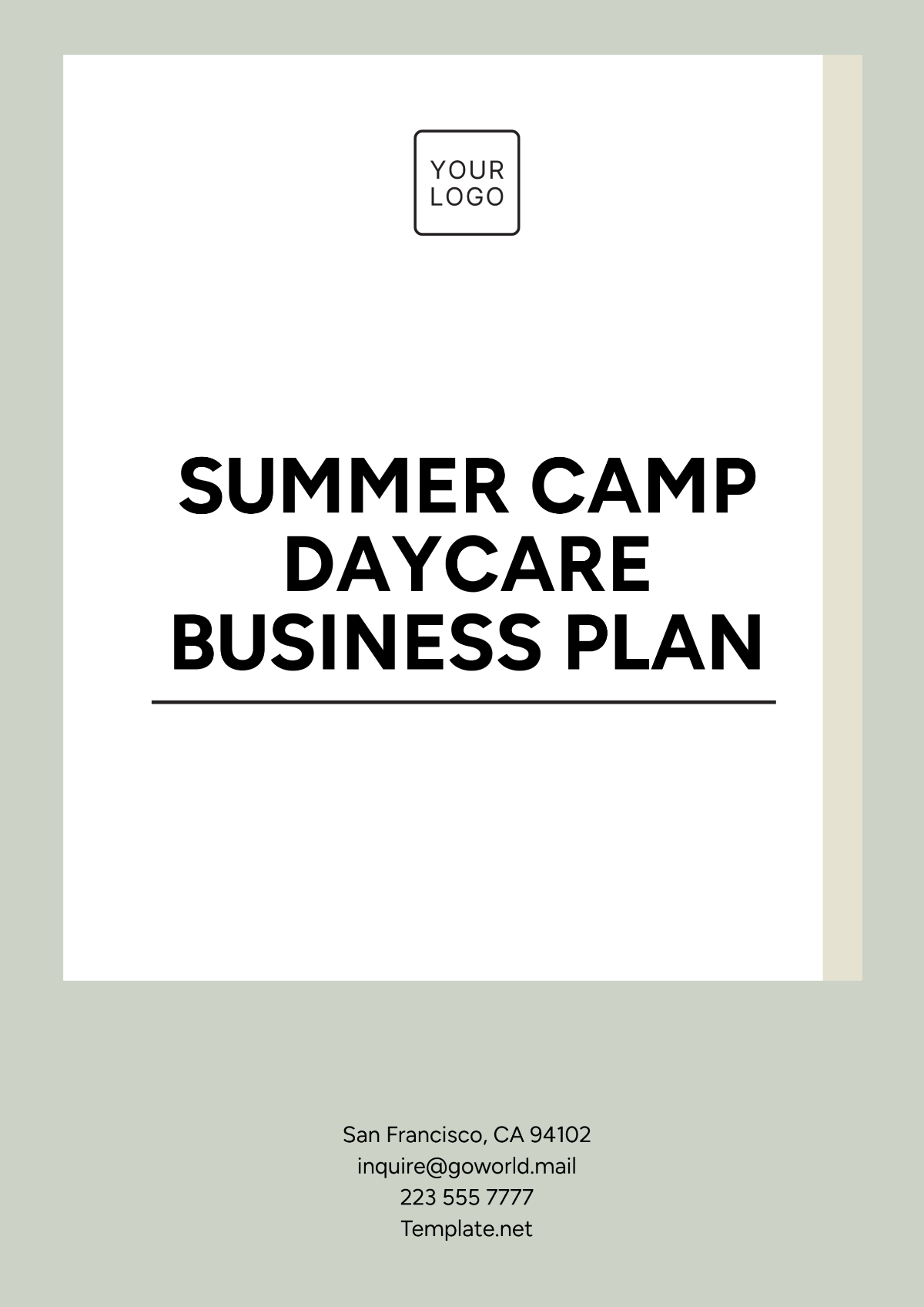 Summer Camp Daycare Business Plan Template - Edit Online & Download