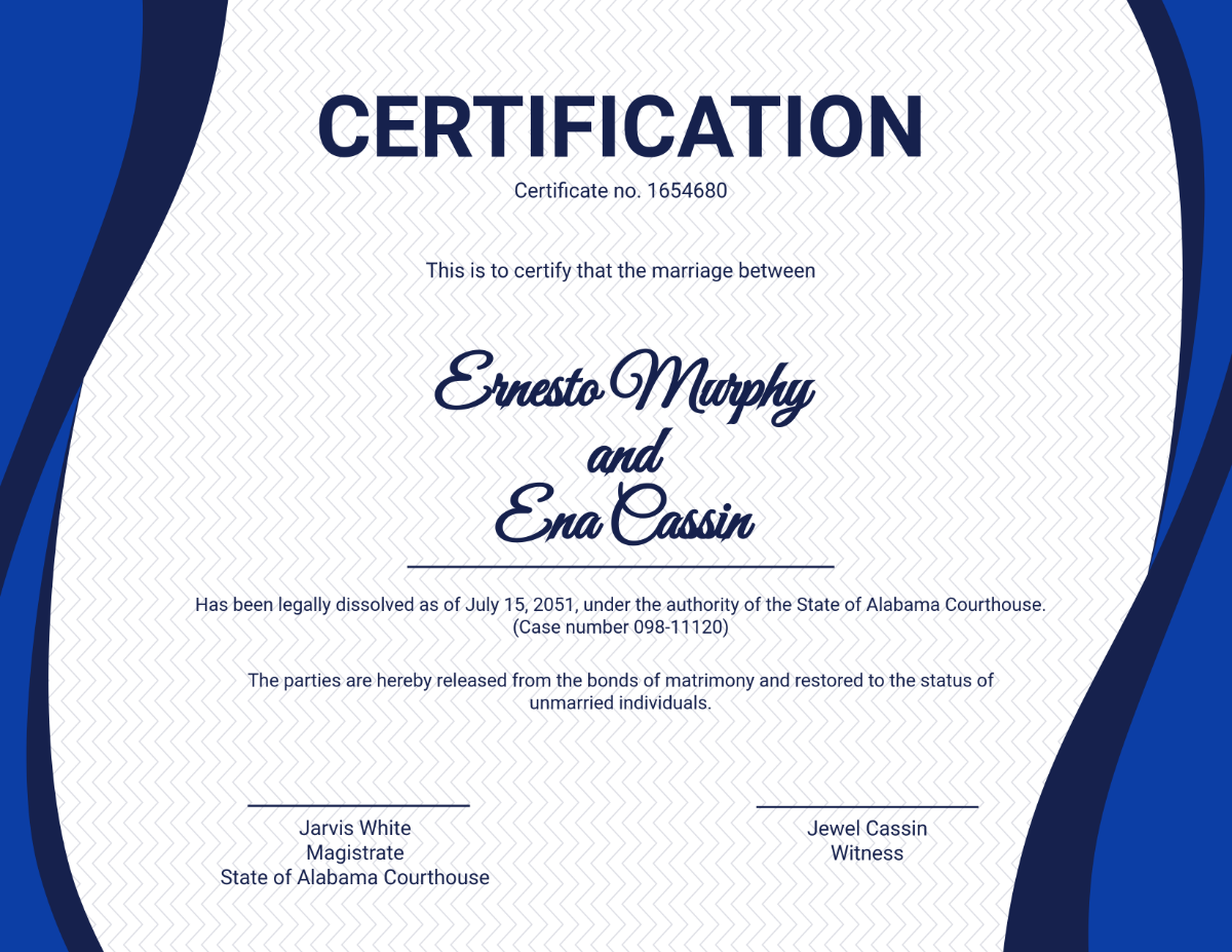 Free Marriage Dissolution Divorce Certificate Template - Edit Online & Download