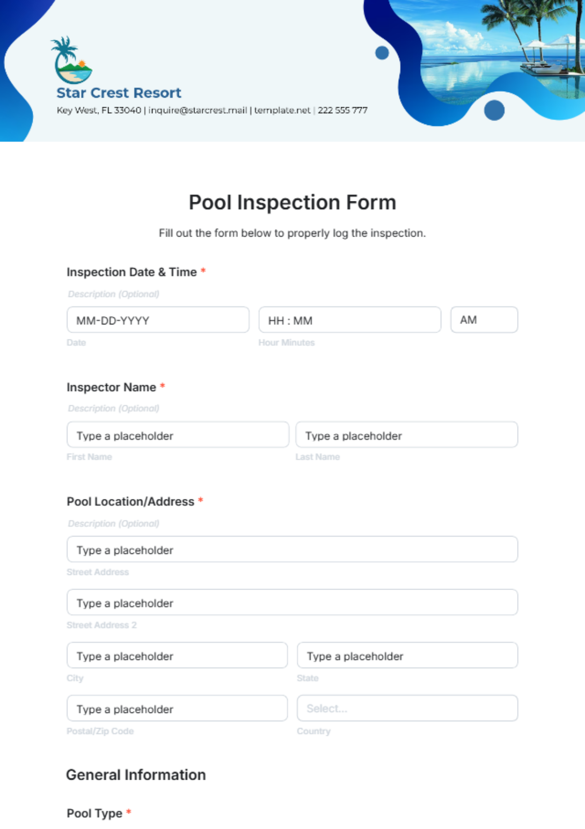 Pool Inspection Form Template - Edit Online & Download