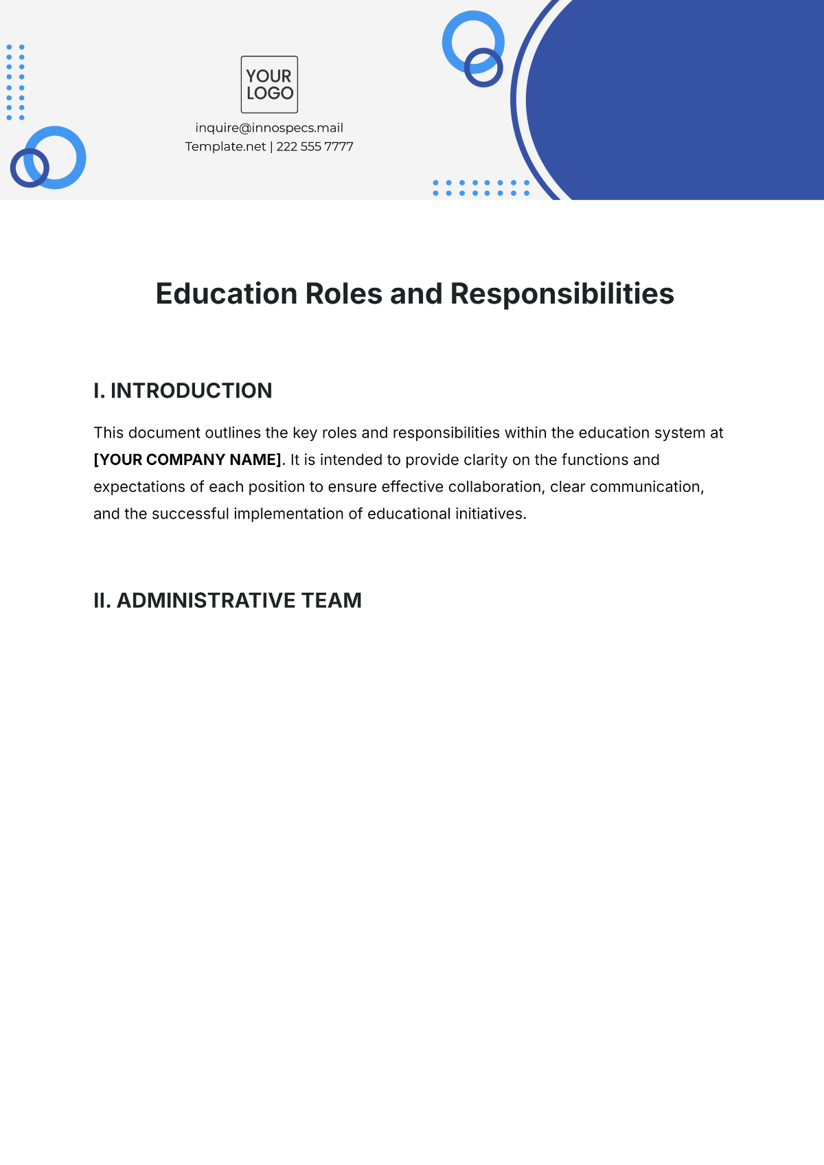 Education Roles and Responsibilities Template - Edit Online & Download