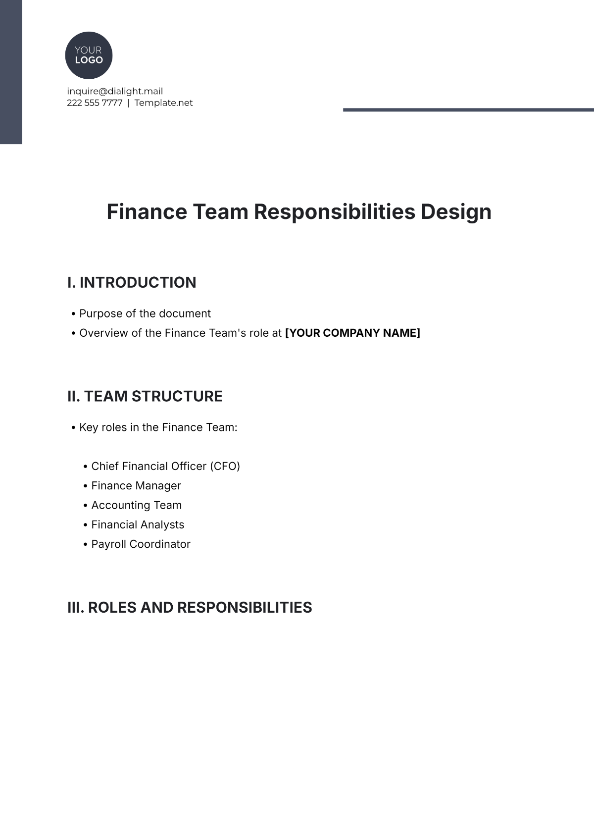 Finance Team Responsibilities Design Template - Edit Online & Download