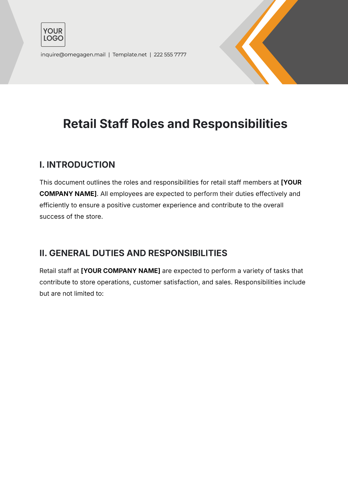 Retail Staff Roles and Responsibilities Template - Edit Online & Download