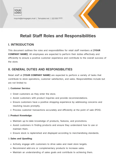 Free Retail Staff Roles and Responsibilities Template to Edit Online