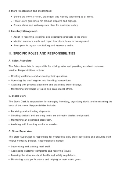 Free Retail Staff Roles and Responsibilities Template to Edit Online