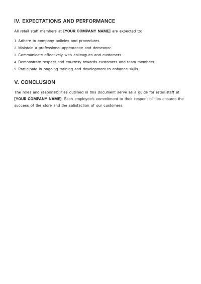 Free Retail Staff Roles and Responsibilities Template to Edit Online