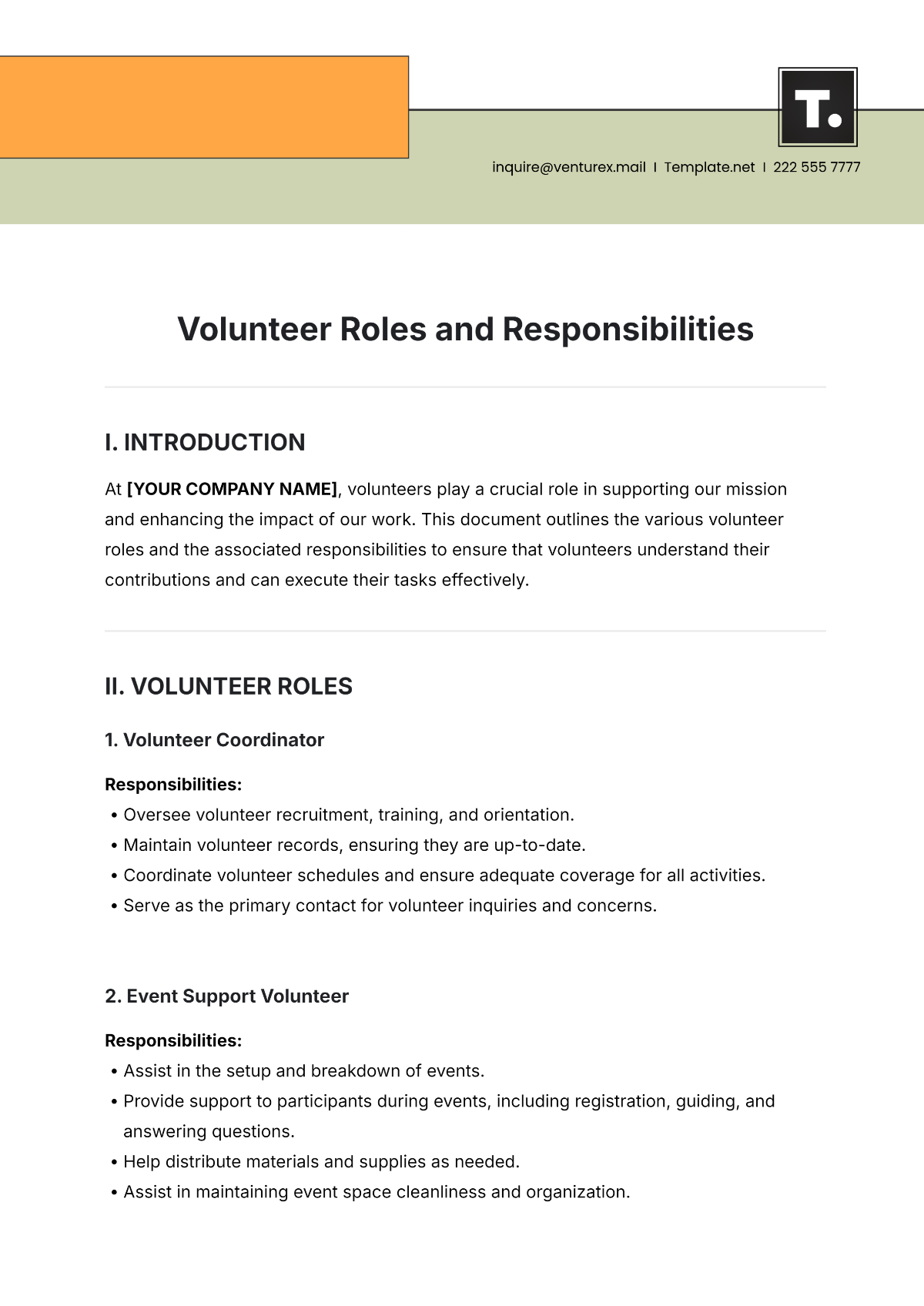 Volunteer Roles and Responsibilities Template - Edit Online & Download