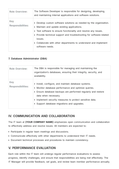 Free IT Team Roles and Responsibilities Template to Edit Online