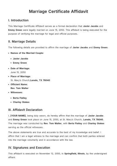 Free Marriage Certificate Affidavit Template to Edit Online