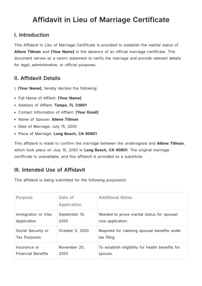 Free Affidavit in Lieu of Marriage Certificate Template to Edit Online