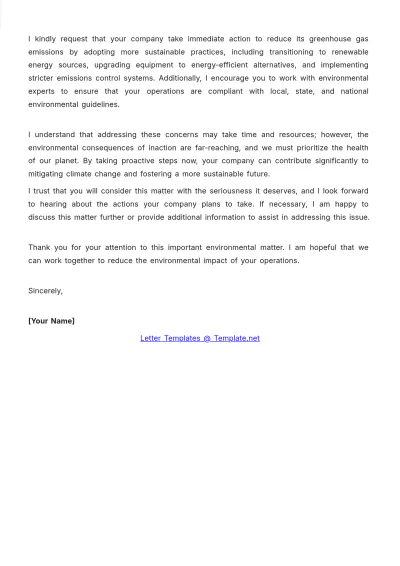 Free Greenhouse Gas Emissions Environment Complaint Letter Template to Edit Online