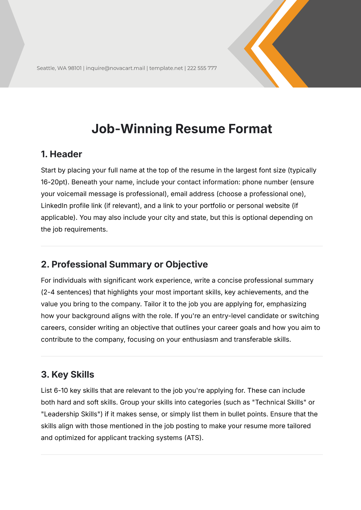 Job-Winning Resume Format Template - Edit Online & Download