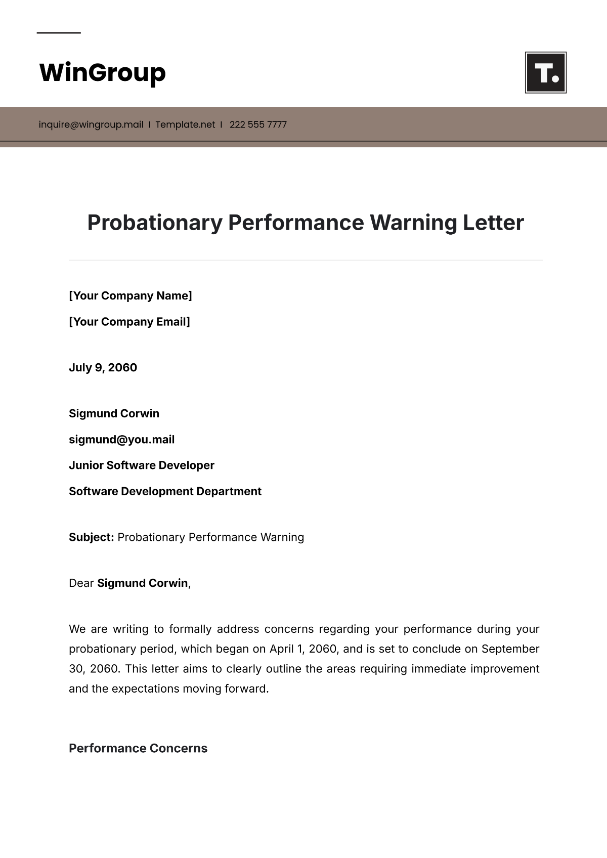 Probationary Performance Warning Letter Template - Edit Online & Download