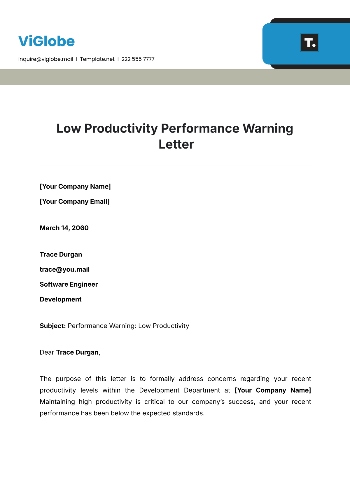 Low Productivity Performance Warning Letter Template - Edit Online & Download