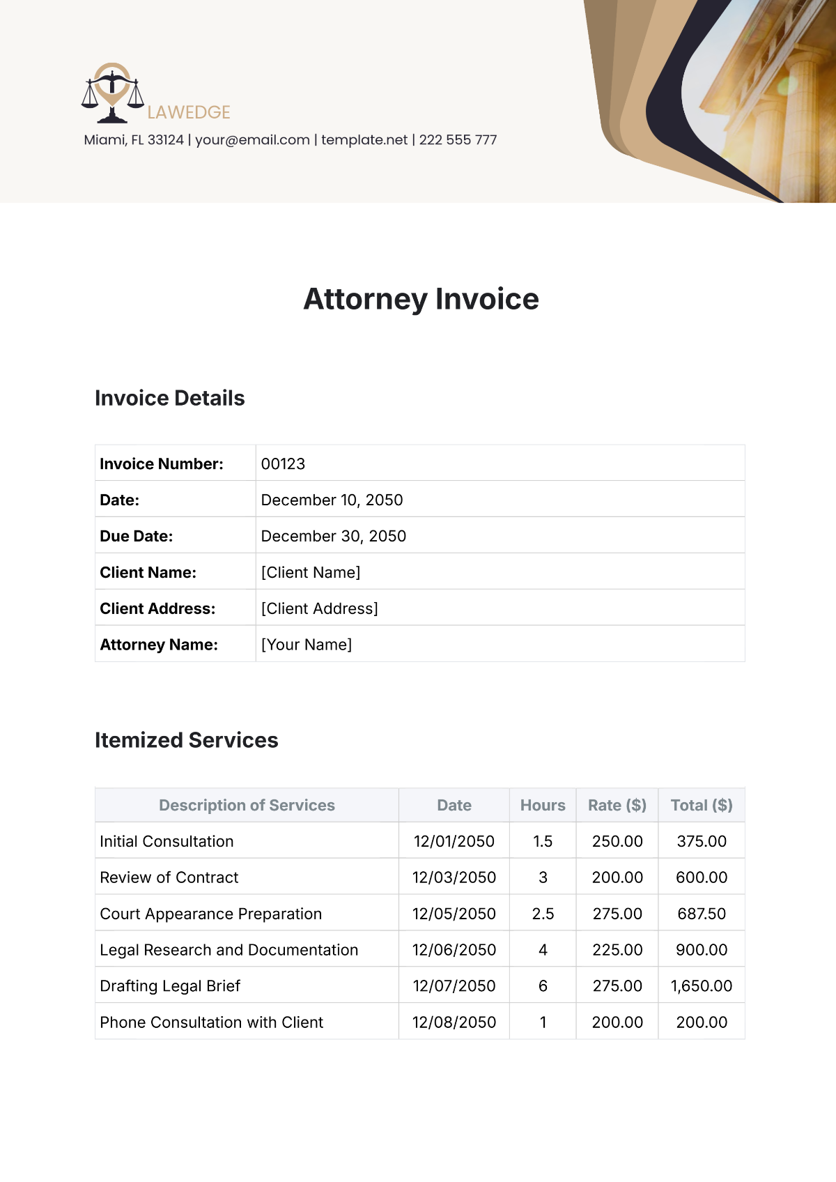 Attorney Invoice Template - Edit Online & Download