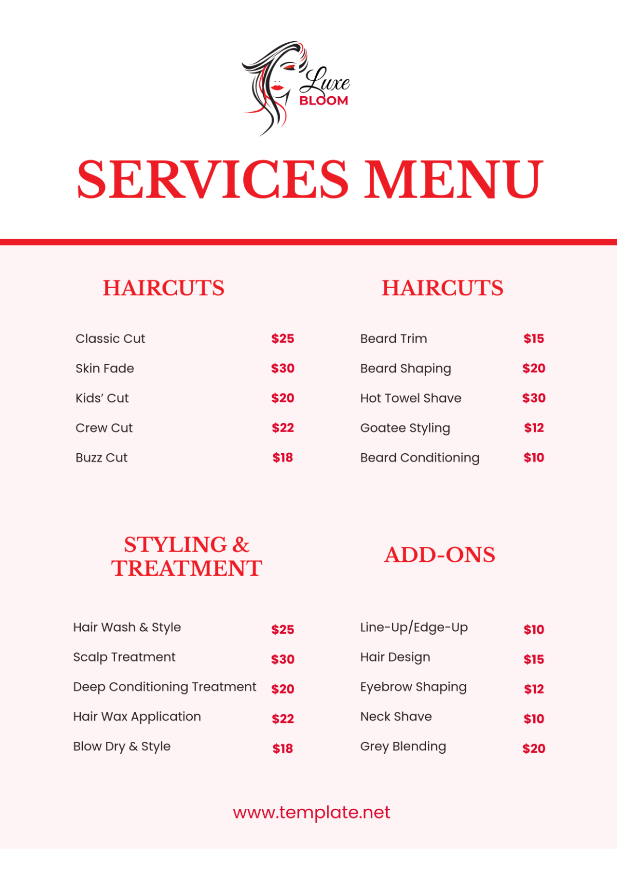 Free Barber Shop Services Menu Template - Edit Online & Download