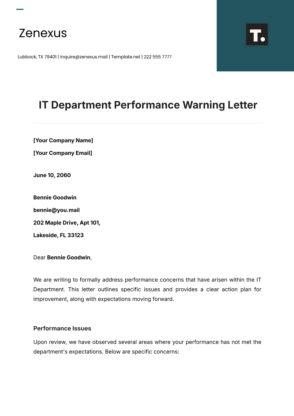 IT Department Performance Warning Letter Template - Edit Online & Download