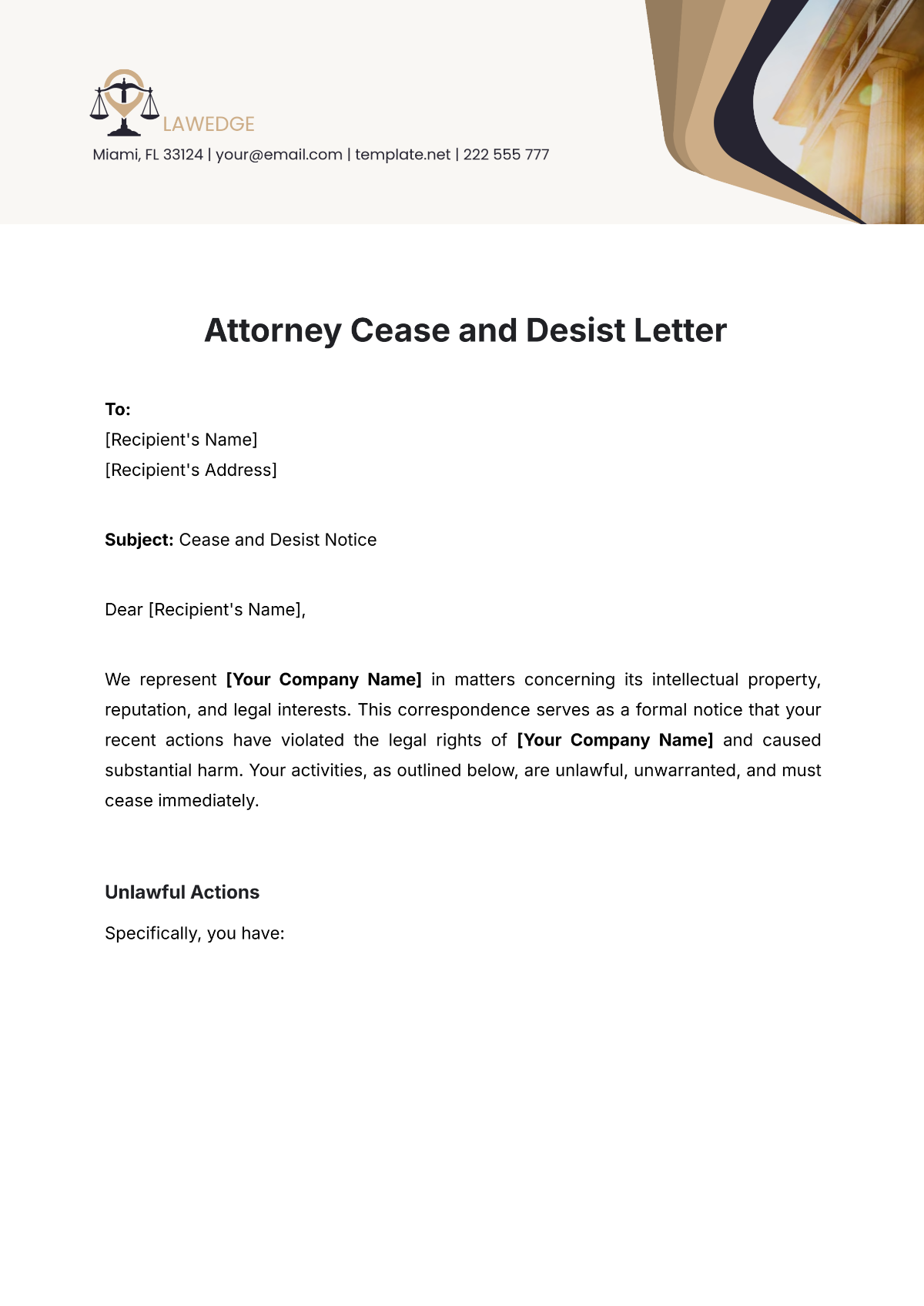 Attorney Cease and Desist Letter Template - Edit Online & Download