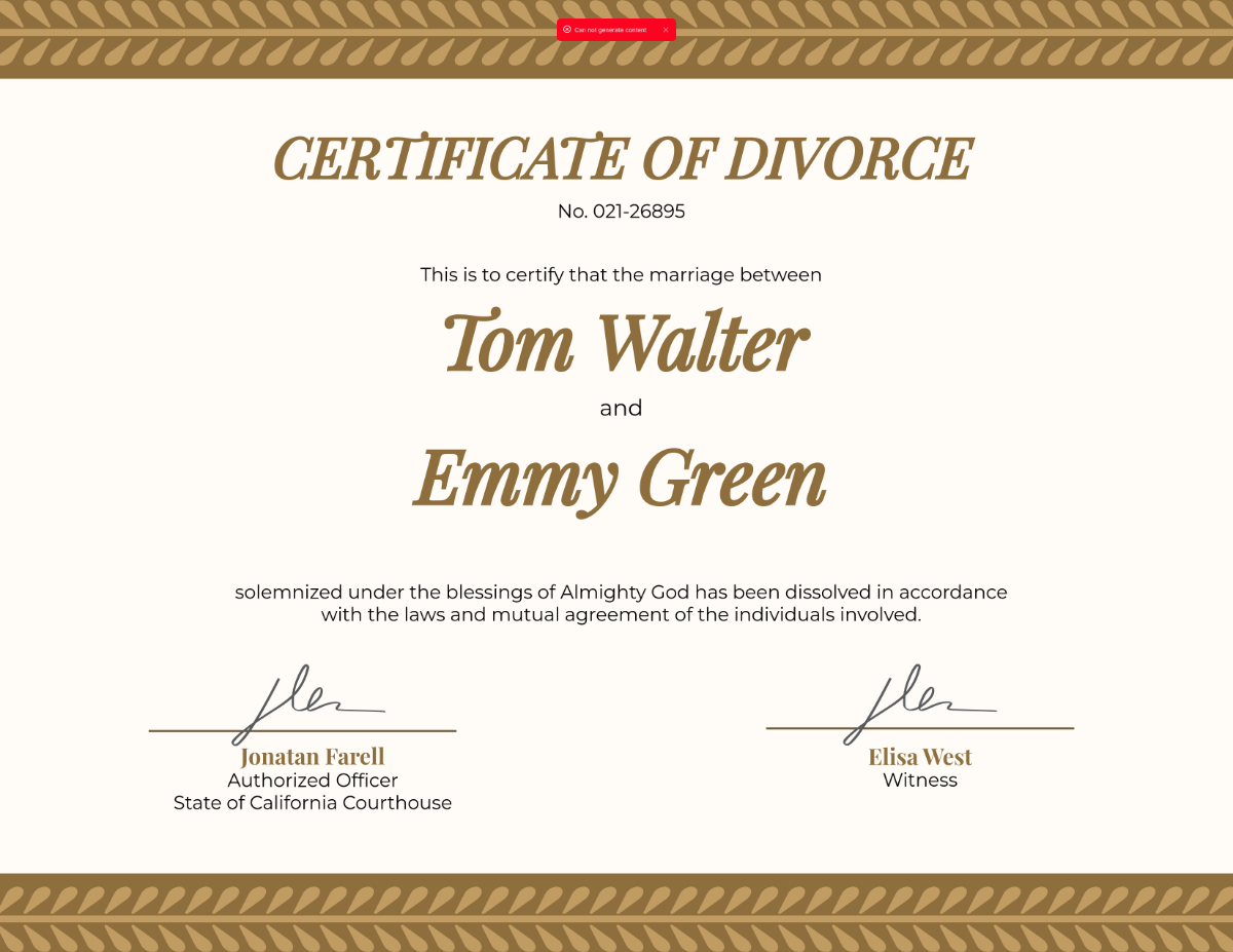 Free Christian Divorce Certificate Template - Edit Online & Download